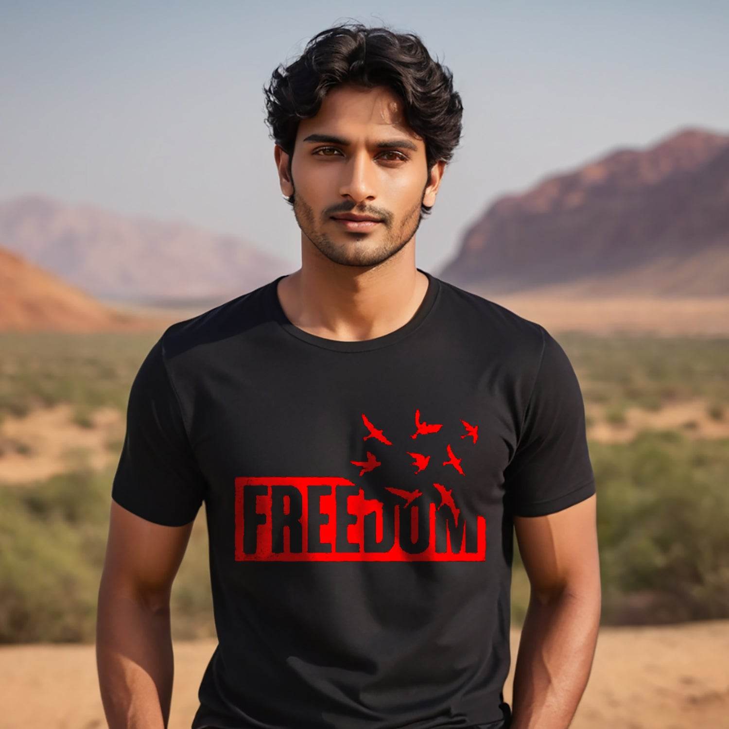FREEDOM - Unisex Round Neck Regular Fit 100% Combed Cotton Half Sleeve T-Shirt - Mojilo Mart