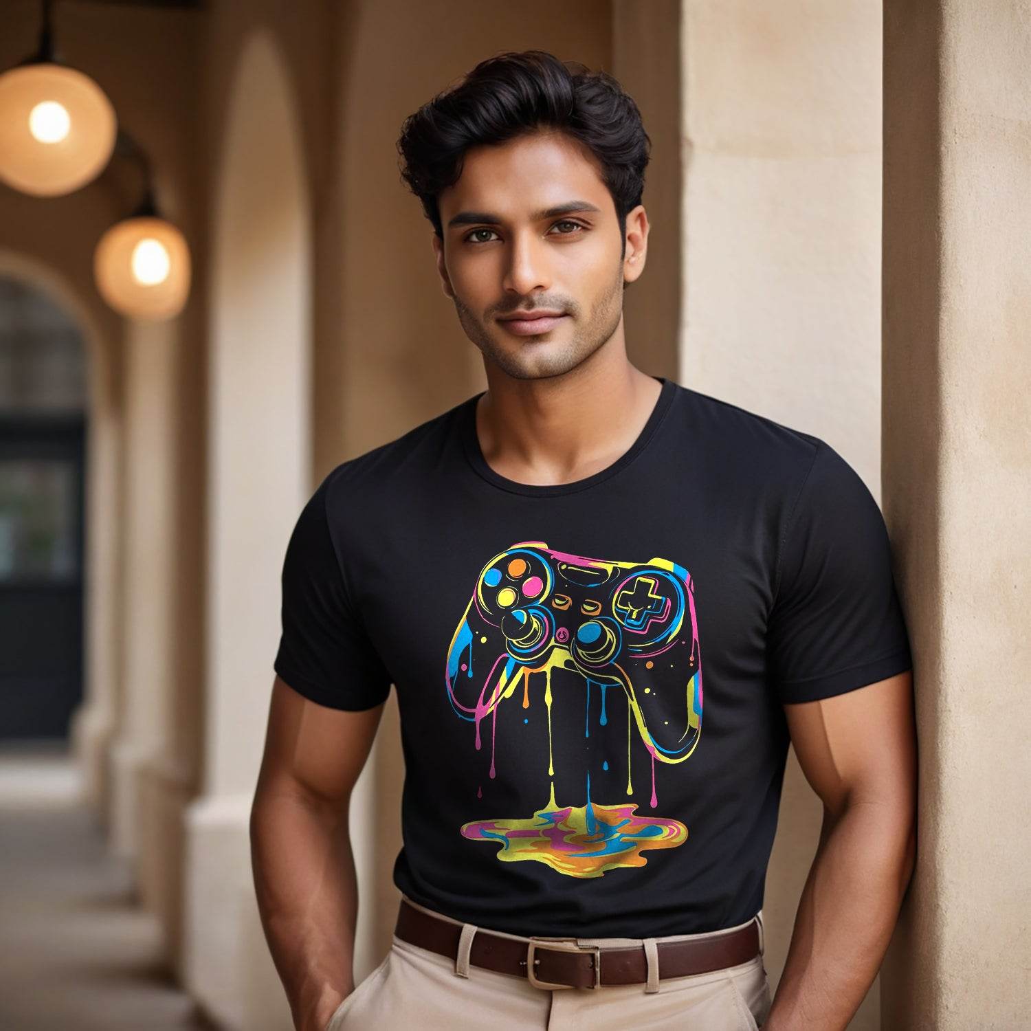 Neon Graffiti Gaming Controller - Unisex Round Neck Regular Fit 100% Combed Cotton Half Sleeve T-Shirt - Mojilo Mart