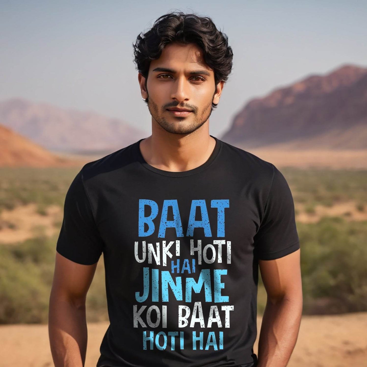 BAAT UNKI HOTI HAI JINME KOI BAAT HOTI HAI - Unisex Round Neck Regular Fit 100% Combed Cotton Half Sleeve T-Shirt - Mojilo Mart