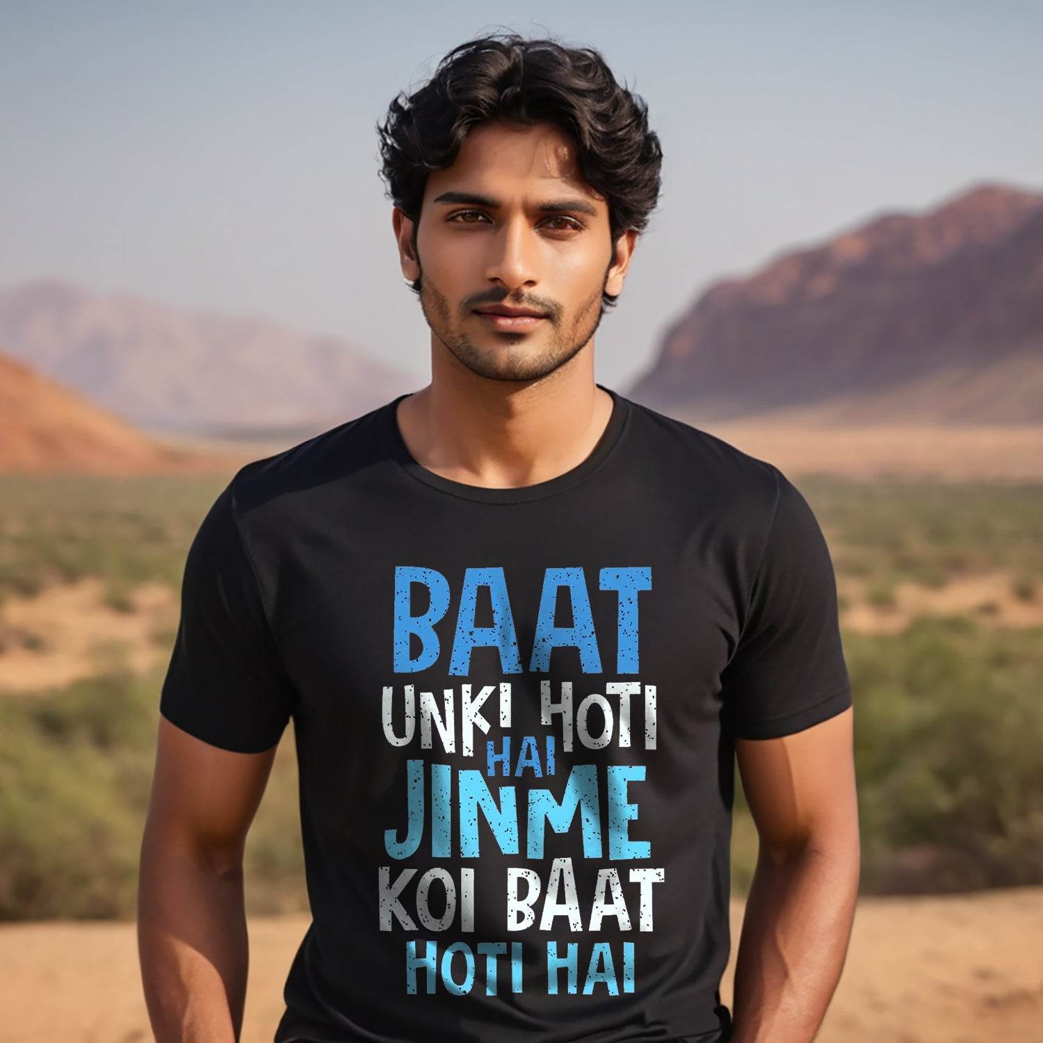 BAAT UNKI HOTI HAI JINME KOI BAAT HOTI HAI - Unisex Round Neck Regular Fit 100% Combed Cotton Half Sleeve T-Shirt - Mojilo Mart