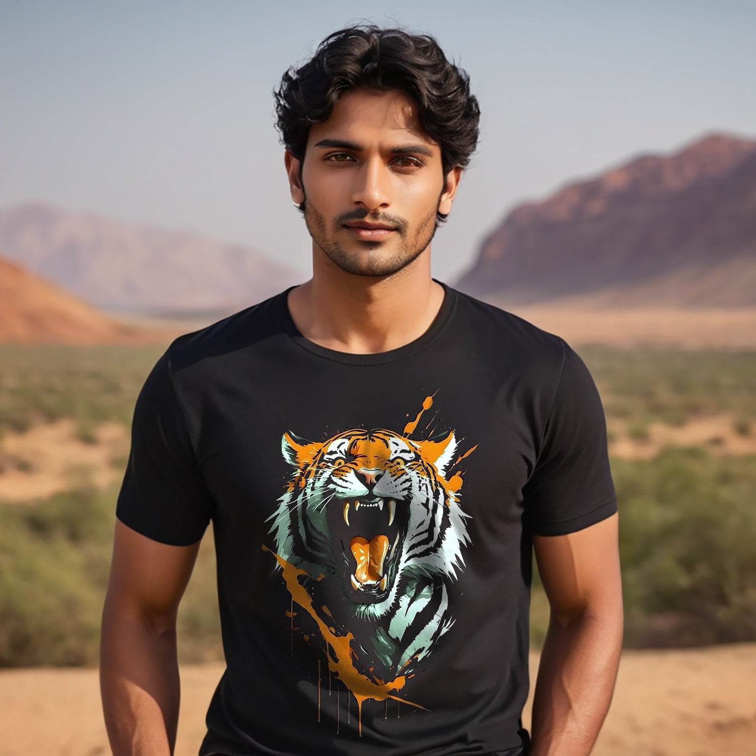 Abstract Tiger Art - Unisex Round Neck Regular Fit 100% Combed Cotton Half Sleeve T-Shirt - Mojilo Mart