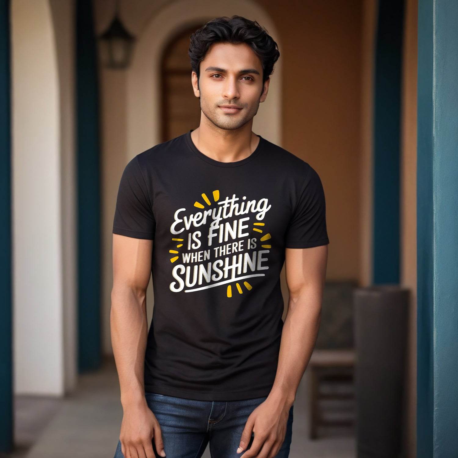 Everything is Fine When There Is Sunshine - Unisex Round Neck Regular Fit 100% Combed Cotton Half Sleeve T-Shirt - Mojilo Mart