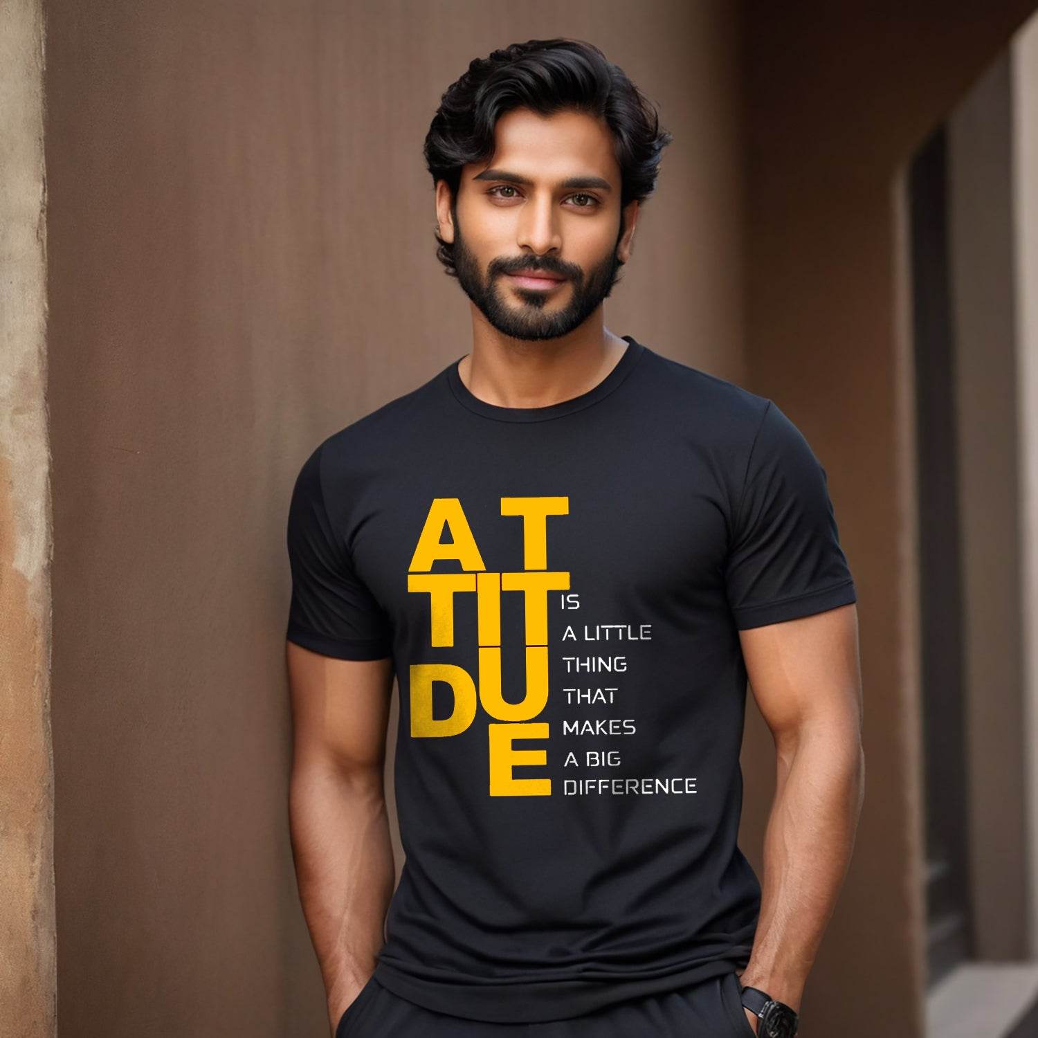 Attitude is a little thing THat Makes A Big Diffrence - Unisex Round Neck Regular Fit 100% Combed Cotton Half Sleeve T-Shirt - Mojilo Mart