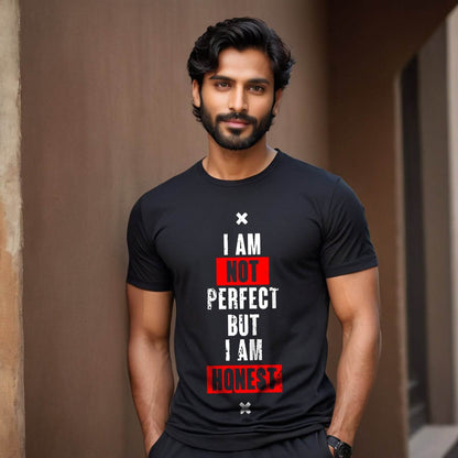 I AM NOT PERFECT BUT I AM HONEST - Unisex Round Neck Regular Fit 100% Combed Cotton Half Sleeve T-Shirt - Mojilo Mart
