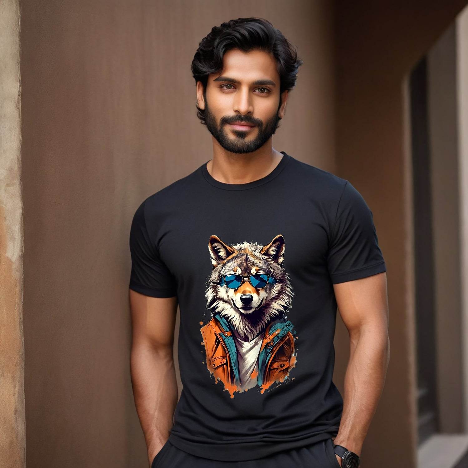 Wolf wearing sunglasses - Unisex Round Neck Regular Fit 100% Combed Cotton Half Sleeve T-Shirt - Mojilo Mart