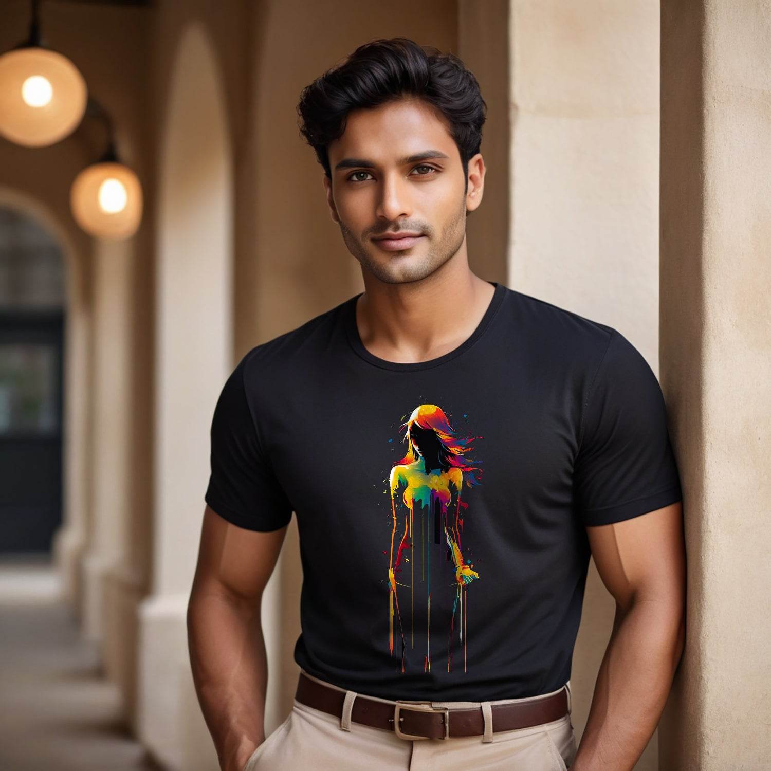 Girl Veil Of Neon Colors - Unisex Round Neck Regular Fit 100% Combed Cotton Half Sleeve T-Shirt - Mojilo Mart