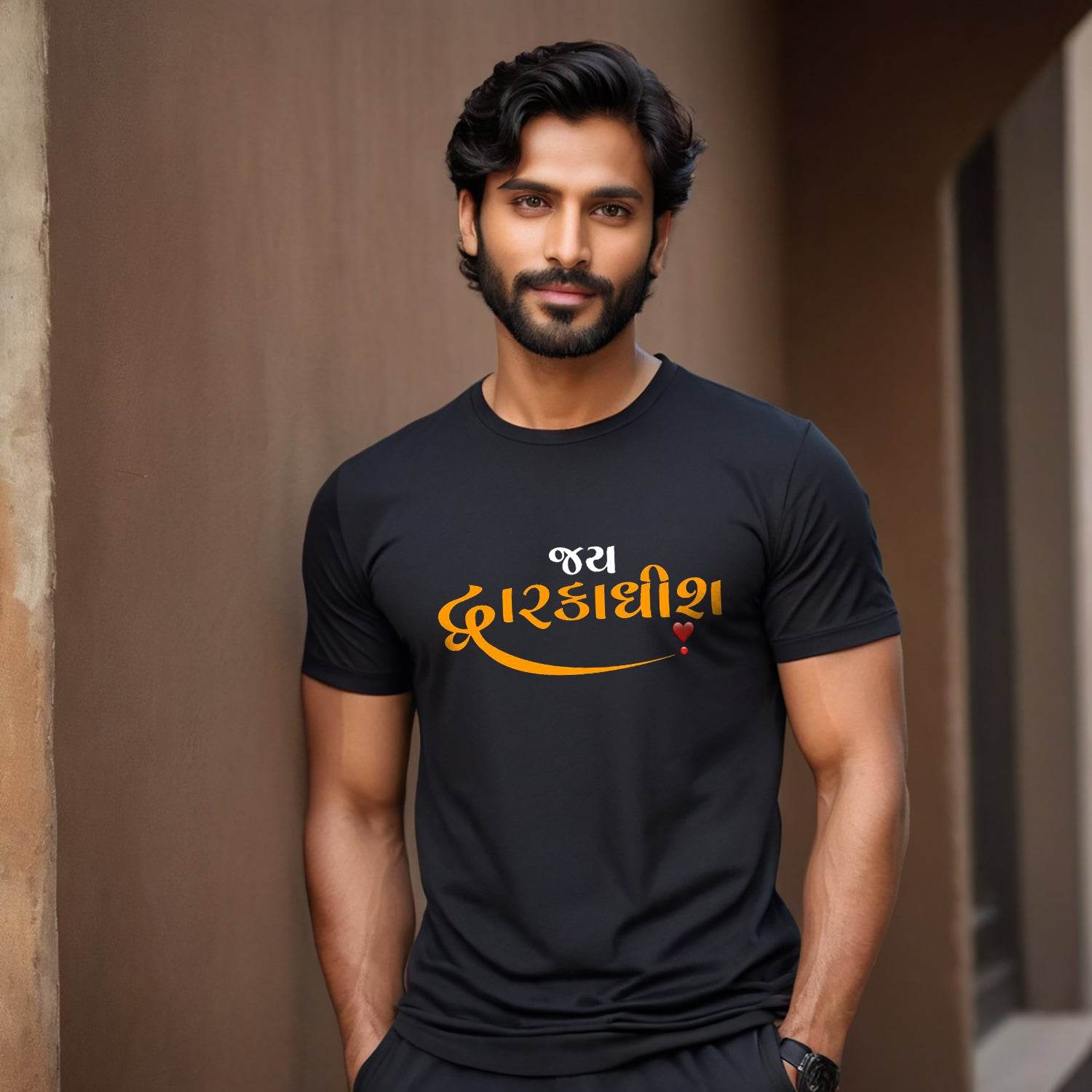 Jay Dwarkadhish - Unisex Round Neck Regular Fit 100% Combed Cotton Half Sleeve T-Shirt - Mojilo Mart