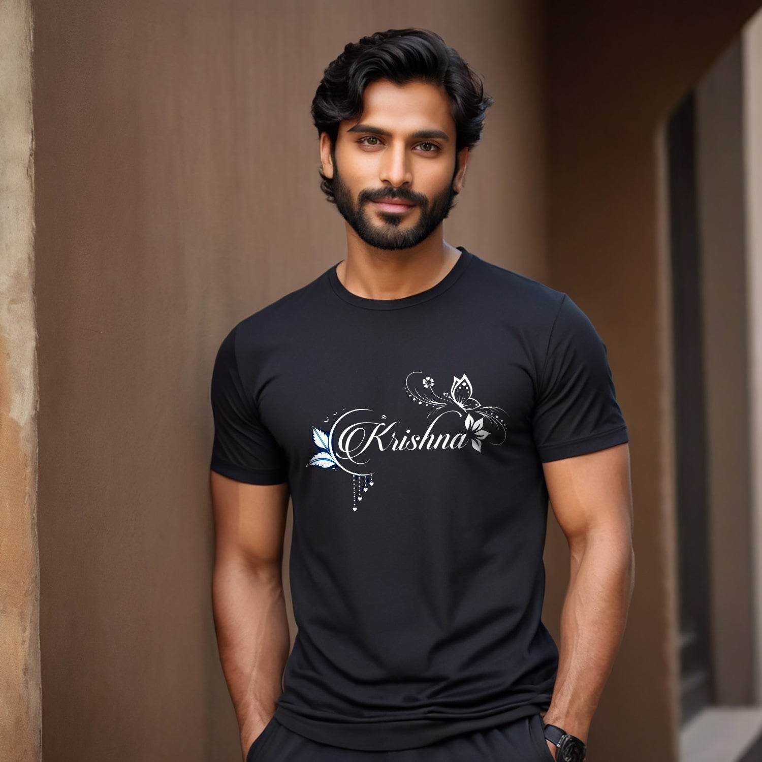 KRISHNA ART WRITING - Unisex Round Neck Regular Fit 100% Combed Cotton Half Sleeve T-Shirt - Mojilo Mart