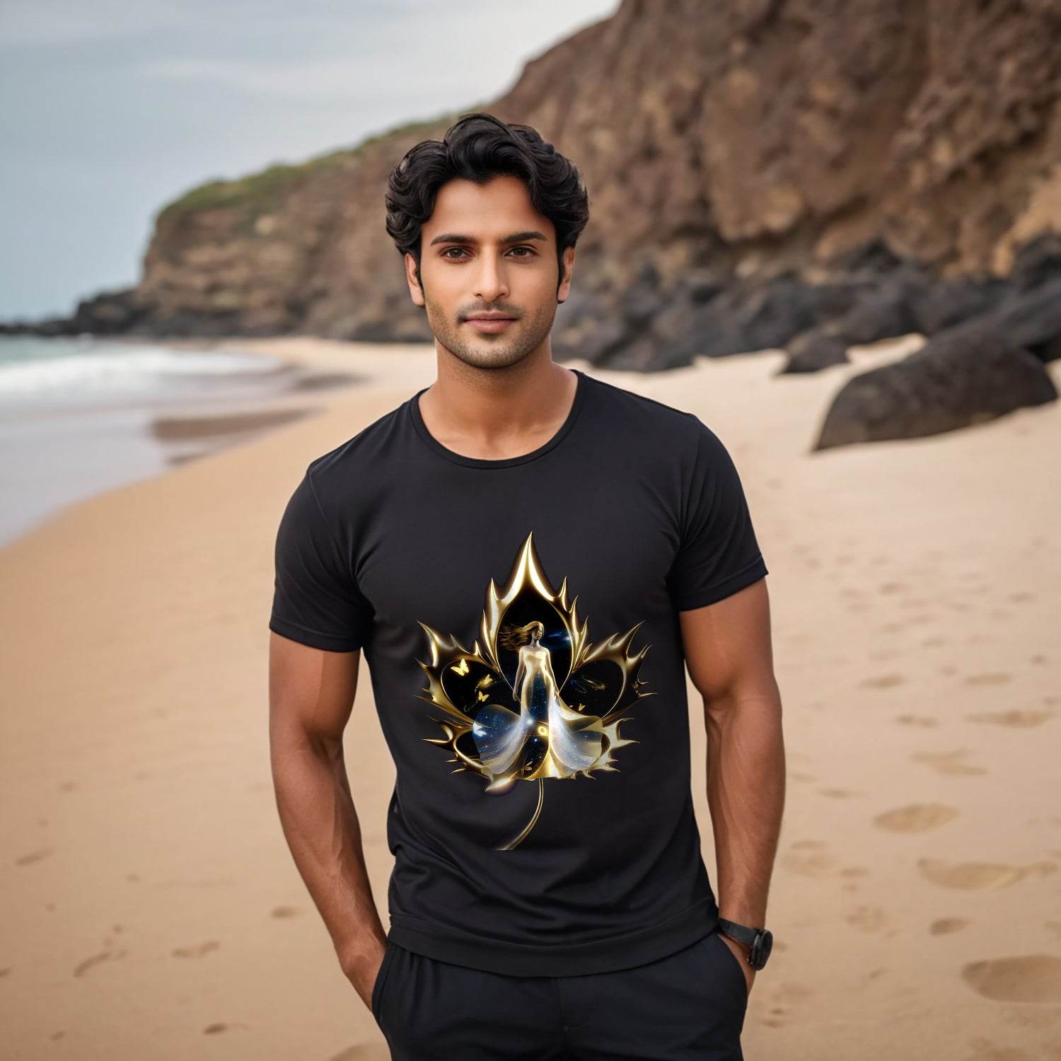 ANGLE GOLDEN ART - Unisex Round Neck Regular Fit 100% Combed Cotton Half Sleeve T-Shirt - Mojilo Mart