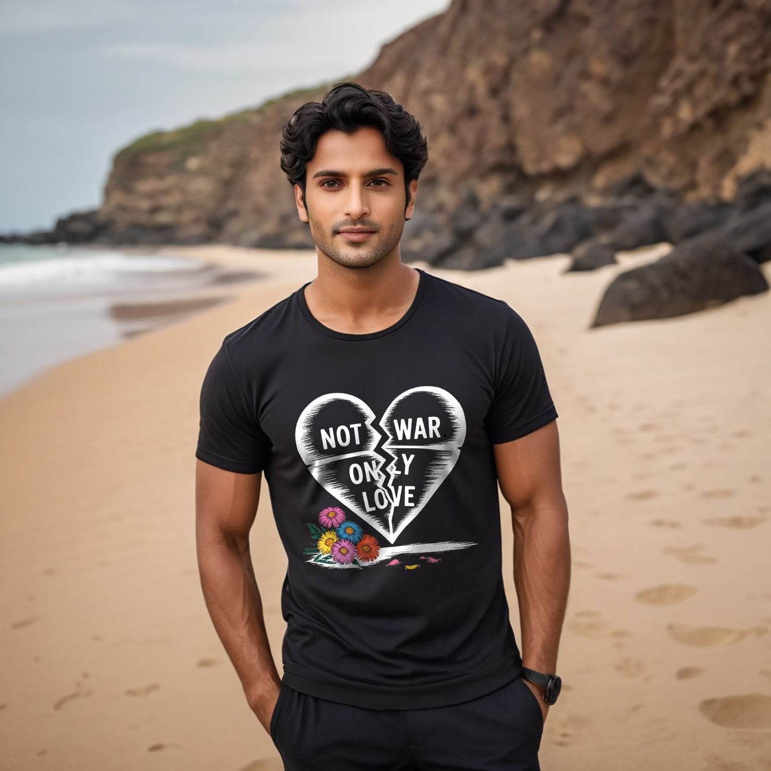 NOT WAR ONLY LOVE - Unisex Round Neck Regular Fit 100% Combed Cotton Half Sleeve T-Shirt - Mojilo Mart