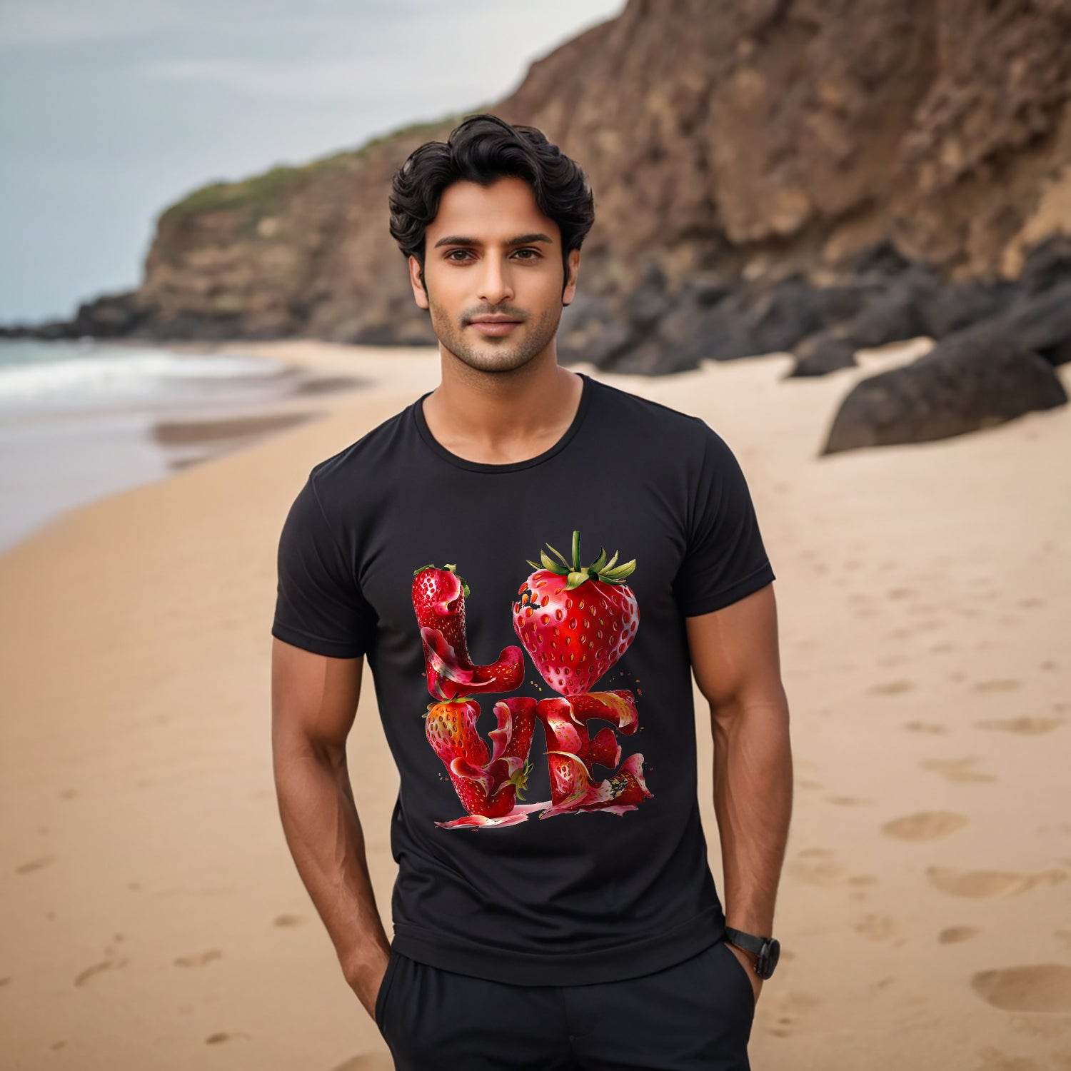 Strawberry Fruit Love - Unisex Round Neck Regular Fit 100% Combed Cotton Half Sleeve T-Shirt - Mojilo Mart