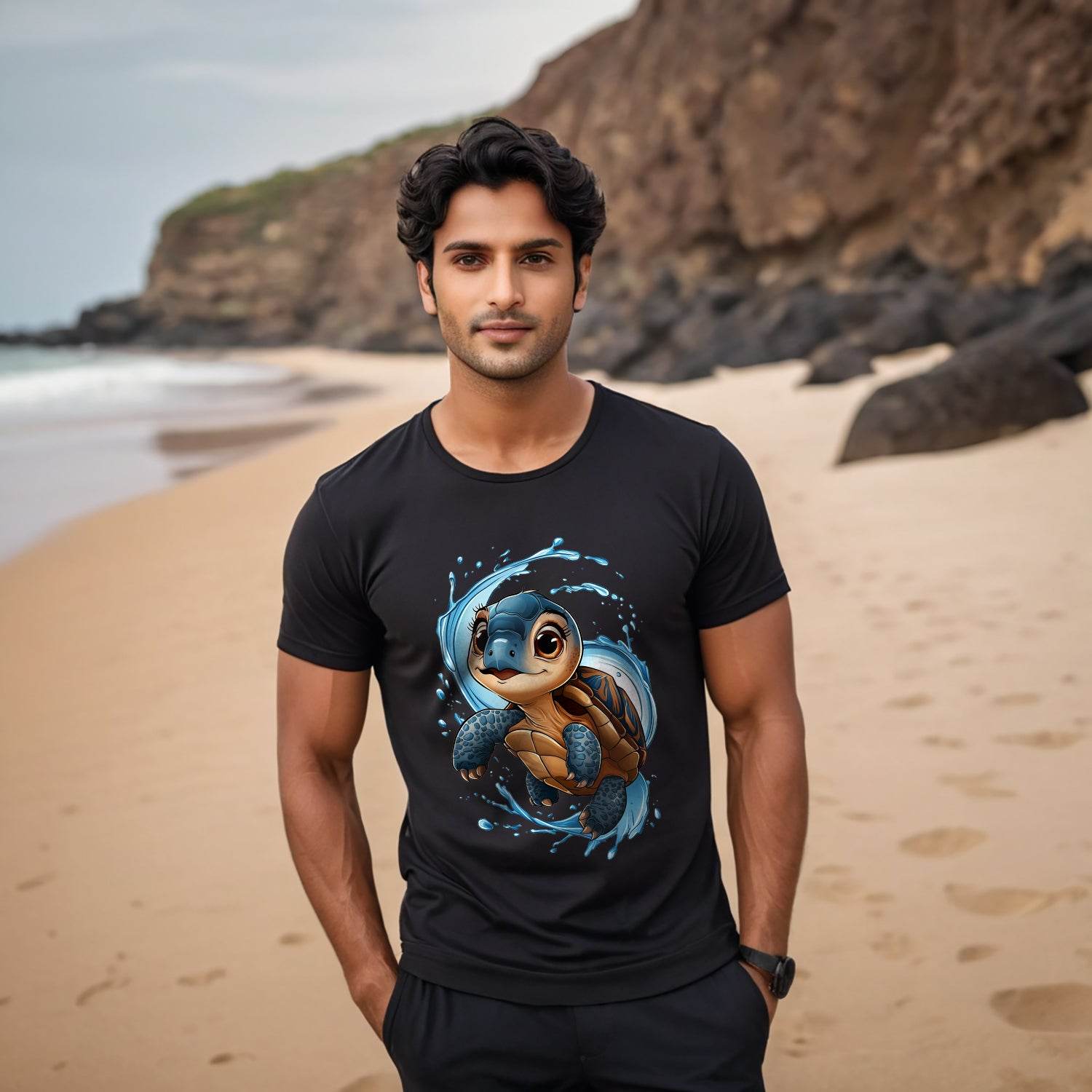 Funny Little Turtle - Unisex Round Neck Regular Fit 100% Combed Cotton Half Sleeve T-Shirt - Mojilo Mart