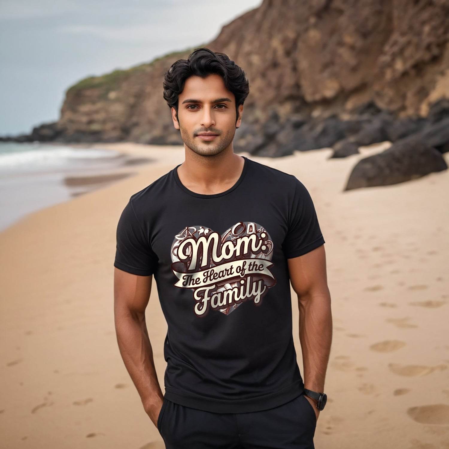 Mom The Heart Of The Family - Unisex Round Neck Regular Fit 100% Combed Cotton Half Sleeve T-Shirt - Mojilo Mart