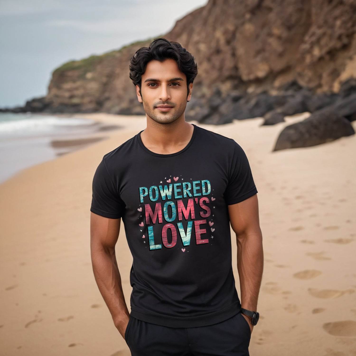 POWERED MOM'S LOVE - Unisex Round Neck Regular Fit 100% Combed Cotton Half Sleeve T-Shirt - Mojilo Mart