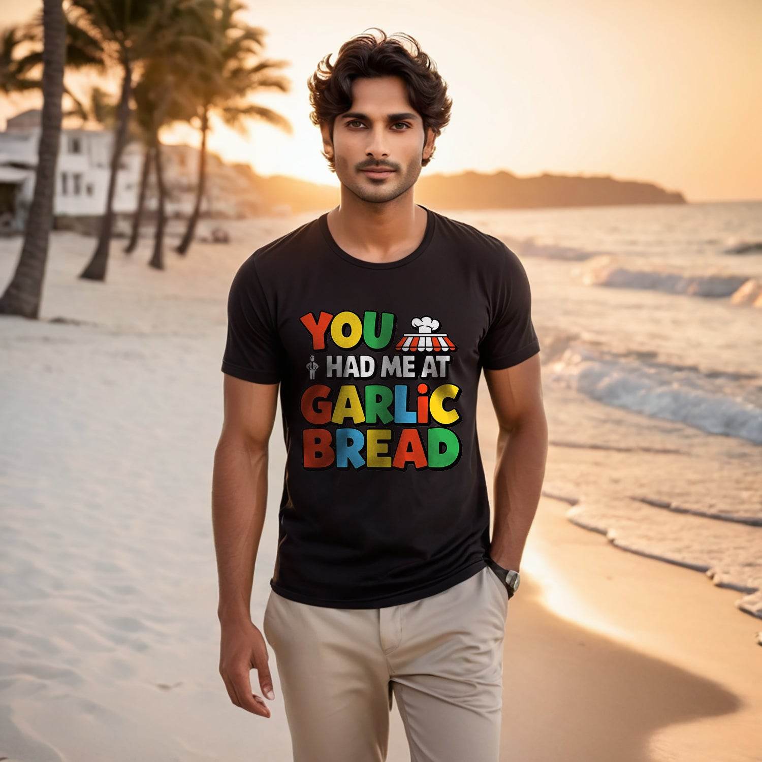 YOU HAD ME AT GARLIC BREAD - Unisex Round Neck Regular Fit 100% Combed Cotton Half Sleeve T-Shirt - Mojilo Mart