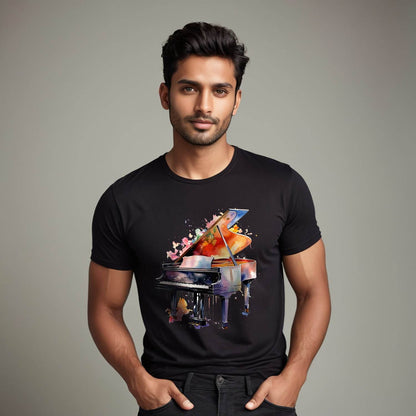 Instrument Watercolor Musical Piano - Unisex Round Neck Regular Fit 100% Combed Cotton Half Sleeve T-Shirt - Mojilo Mart