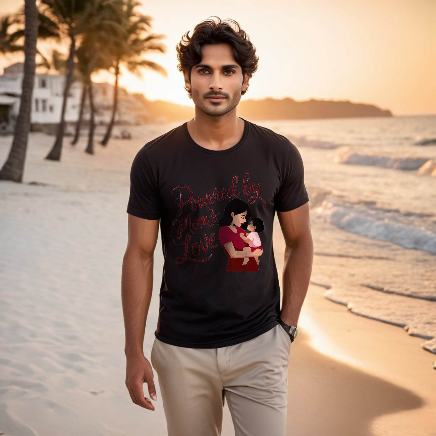 Powered By Mom Love - Unisex Round Neck Regular Fit 100% Combed Cotton Half Sleeve T-Shirt - Mojilo Mart