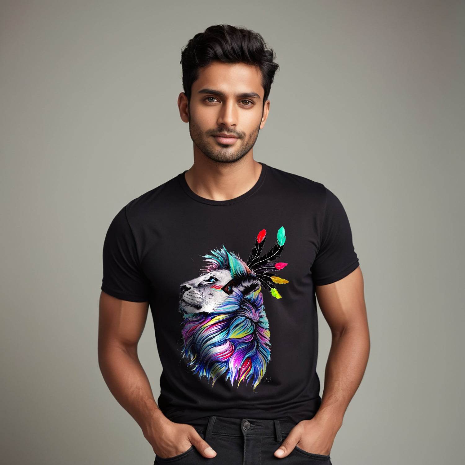 Artistic Lion Premium T-Shirt - Unisex Round Neck Regular Fit 100% Combed Cotton Half Sleeve T-Shirt - Mojilo Mart