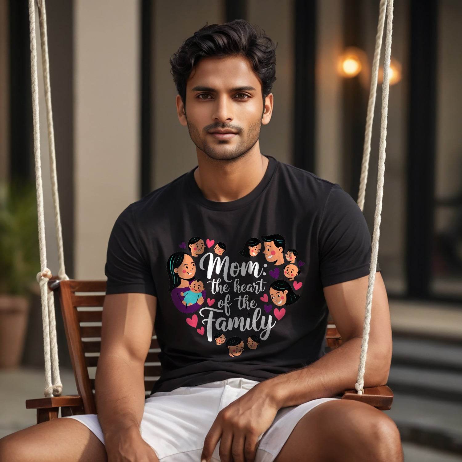 Mom the heart of the Family Print- Unisex Round Neck Regular Fit 100% Combed Cotton Half Sleeve T-Shirt - Mojilo Mart