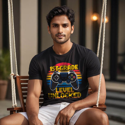 Game 1ST GRADE + LEVEL UNLOCKED - Unisex Round Neck Regular Fit 100% Combed Cotton Half Sleeve T-Shirt - Mojilo Mart
