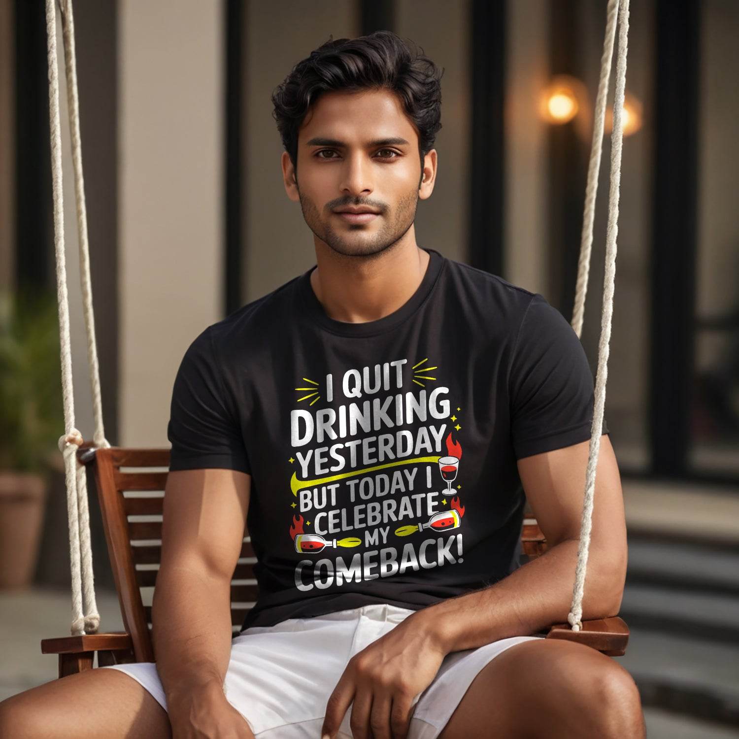I QUIT DRINKING YESTERDAY BUT TODAY I CELEBRATE MY COMEBACK! - Unisex Round Neck Regular Fit 100% Combed Cotton Half Sleeve T-Shirt - Mojilo Mart