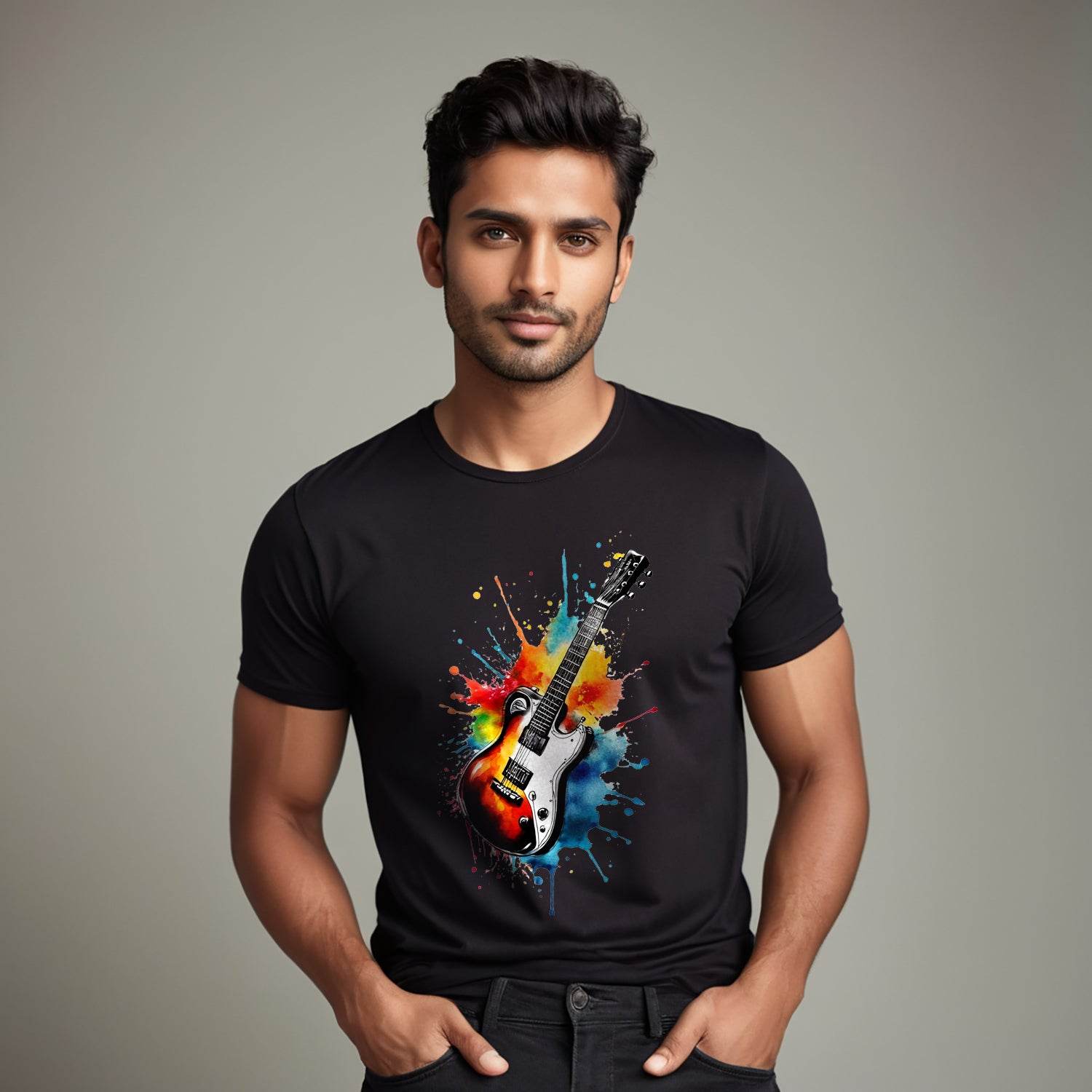 Guitar Music Instrument - Unisex Round Neck Regular Fit 100% Combed Cotton Half Sleeve T-Shirt - Mojilo Mart