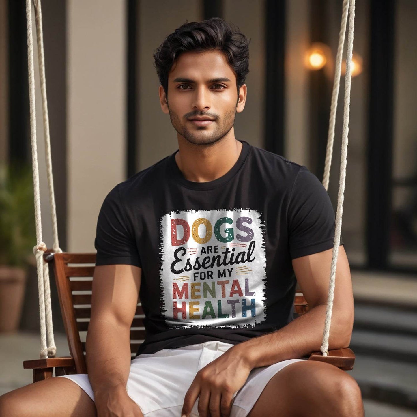 DOGS ARE Essential FOR MY MENTAL HEALTH - Unisex Round Neck Regular Fit 100% Combed Cotton Half Sleeve T-Shirt - Mojilo Mart