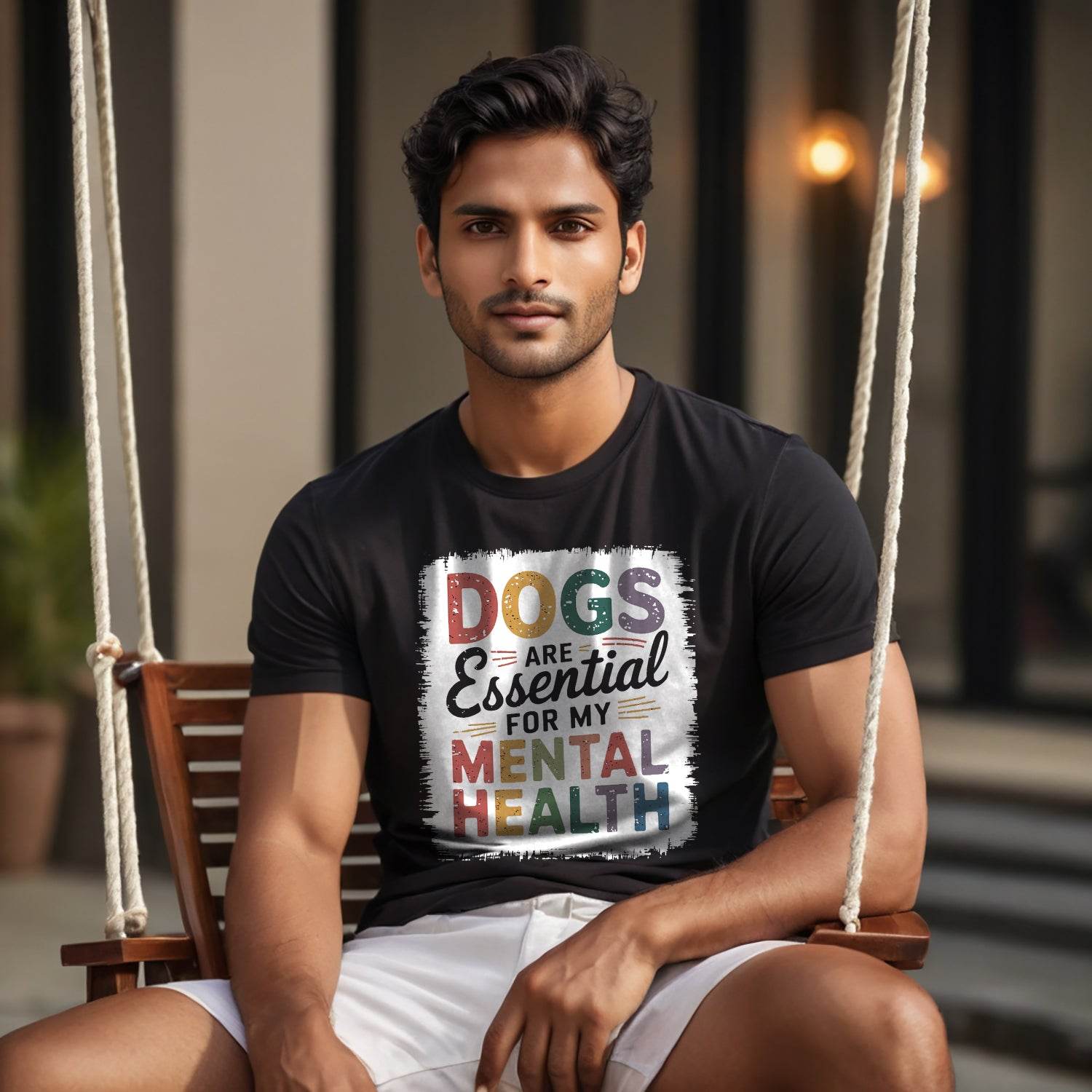 DOGS ARE Essential FOR MY MENTAL HEALTH - Unisex Round Neck Regular Fit 100% Combed Cotton Half Sleeve T-Shirt - Mojilo Mart
