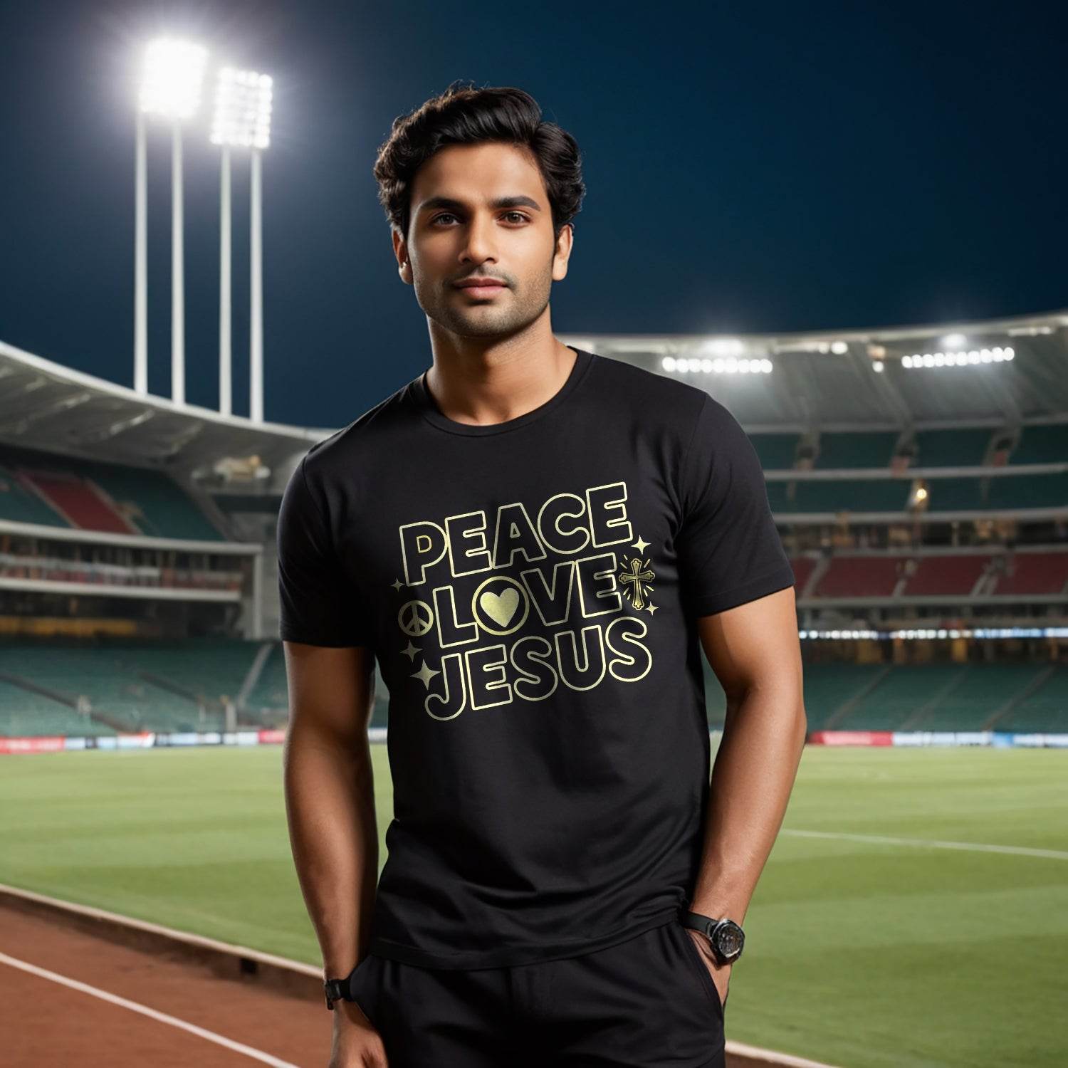 PEACE LOVE JESUS - Unisex Round Neck Regular Fit 100% Combed Cotton Half Sleeve T-Shirt - Mojilo Mart