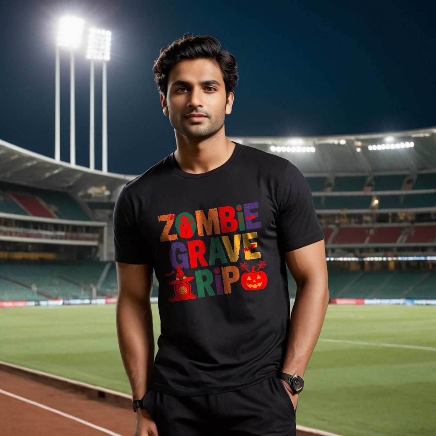 ZOMBIE GRAVE RIP - Unisex Round Neck Regular Fit 100% Combed Cotton Half Sleeve T-Shirt - Mojilo Mart
