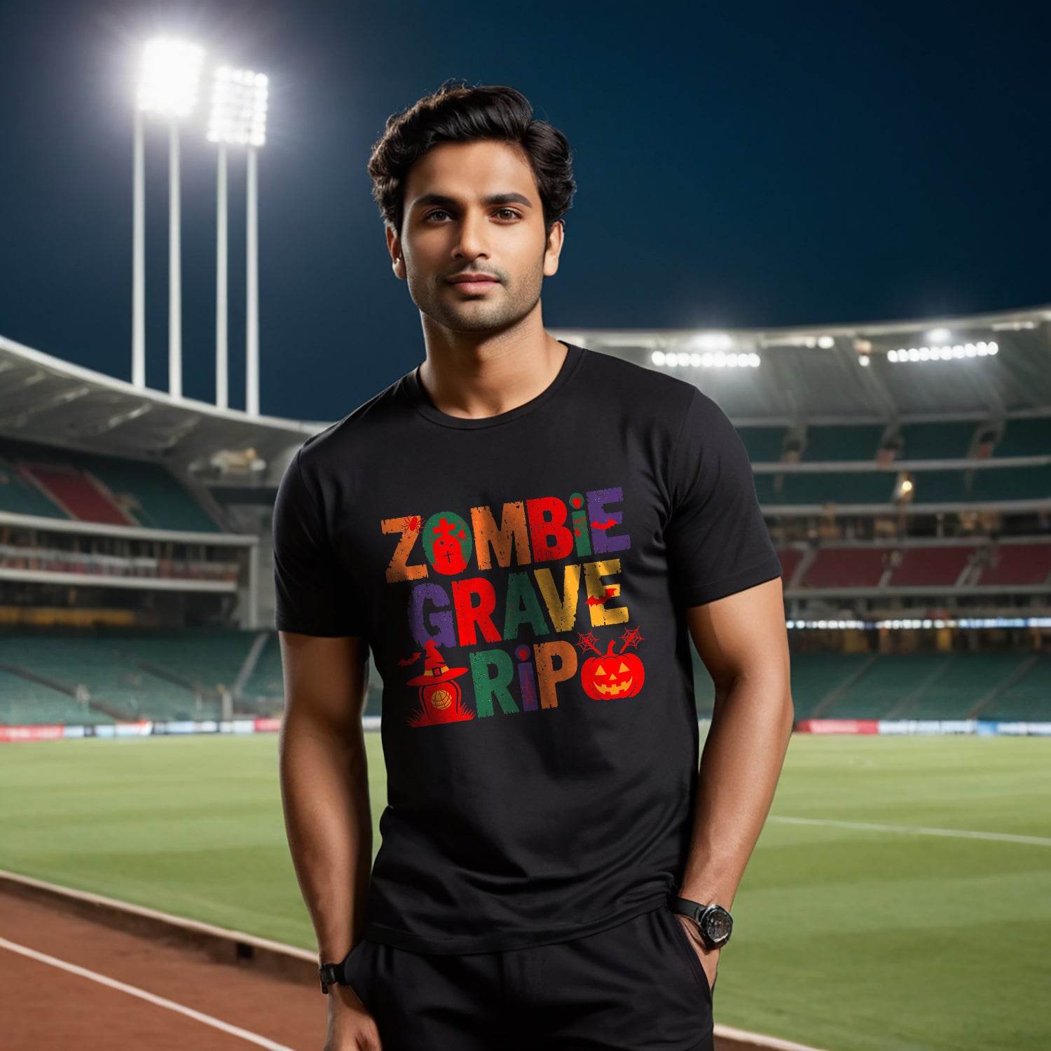 ZOMBIE GRAVE RIP - Unisex Round Neck Regular Fit 100% Combed Cotton Half Sleeve T-Shirt - Mojilo Mart