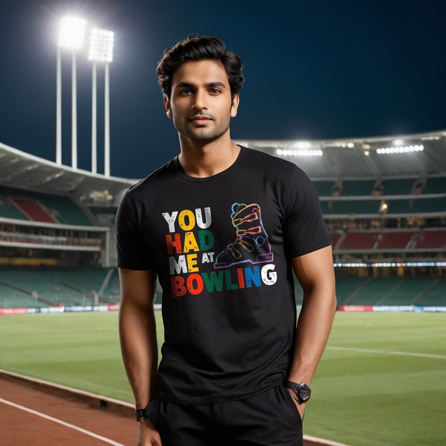 YOU HAD ME AT BOWLING PRINT - Unisex Round Neck Regular Fit 100% Combed Cotton Half Sleeve T-Shirt - Mojilo Mart