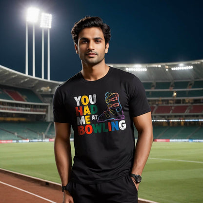 YOU HAD ME AT BOWLING PRINT - Unisex Round Neck Regular Fit 100% Combed Cotton Half Sleeve T-Shirt - Mojilo Mart