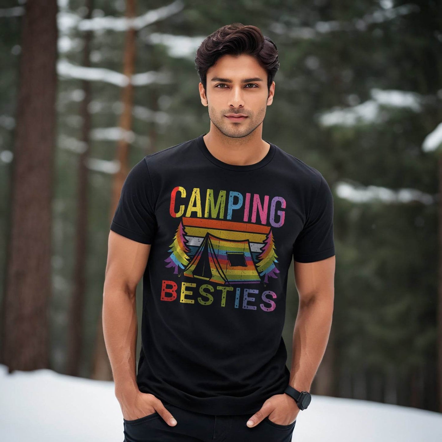 CAMPING BESTIES - Unisex Round Neck Regular Fit 100% Combed Cotton Half Sleeve T-Shirt - Mojilo Mart