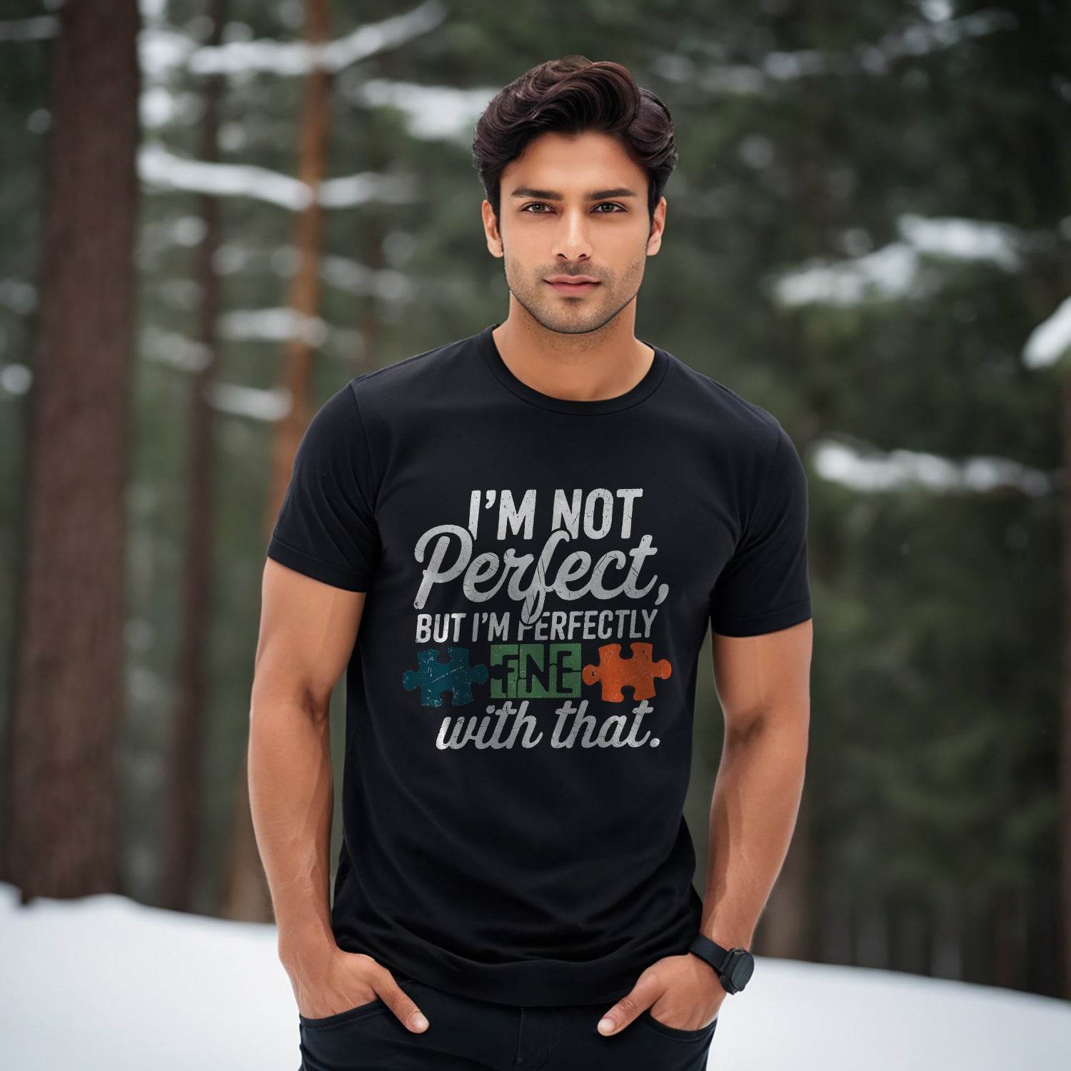 I'M NOT Perfect, BUT I'M PERFECTLY FNE with that - Unisex Round Neck Regular Fit 100% Combed Cotton Half Sleeve T-Shirt - Mojilo Mart