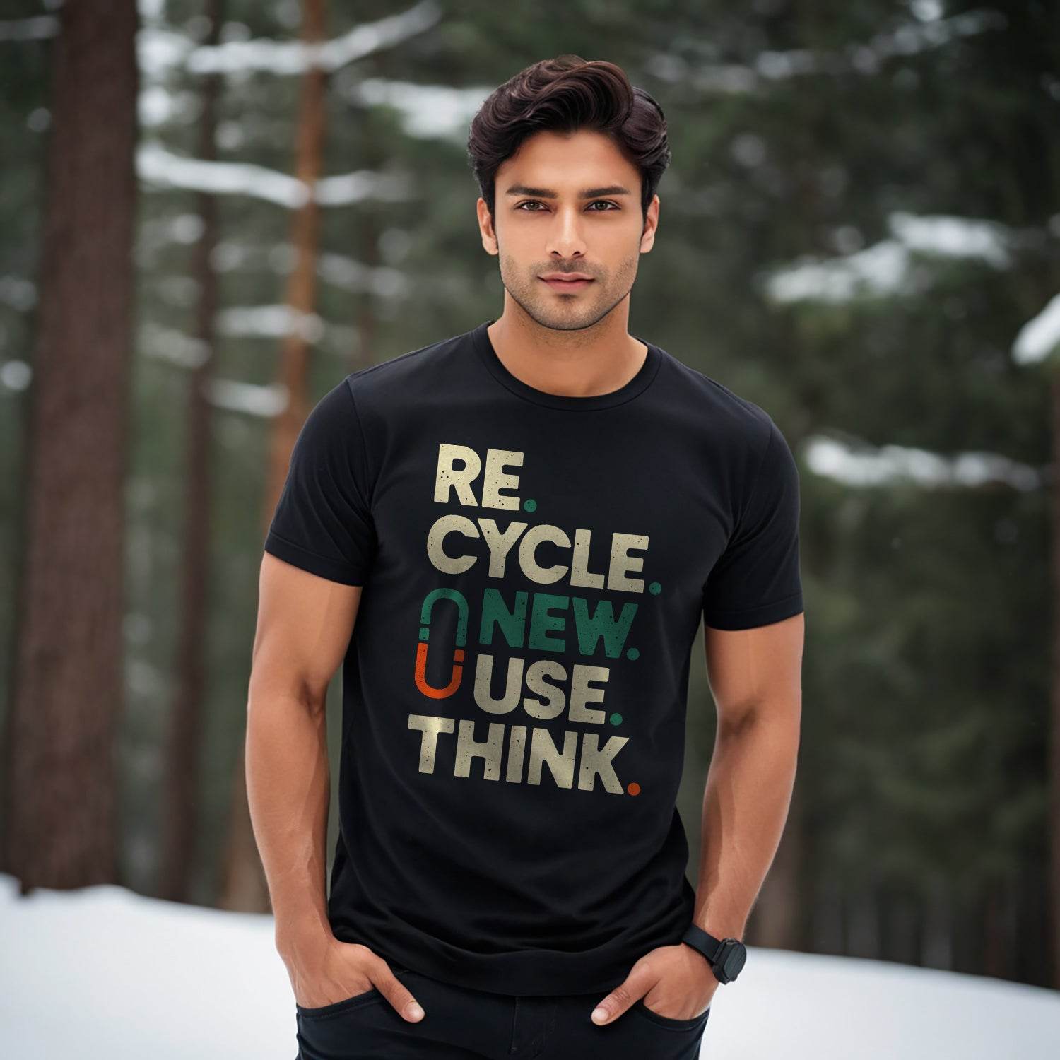RE CYCLE NEW USE THINK - Unisex Round Neck Regular Fit 100% Combed Cotton Half Sleeve T-Shirt - Mojilo Mart