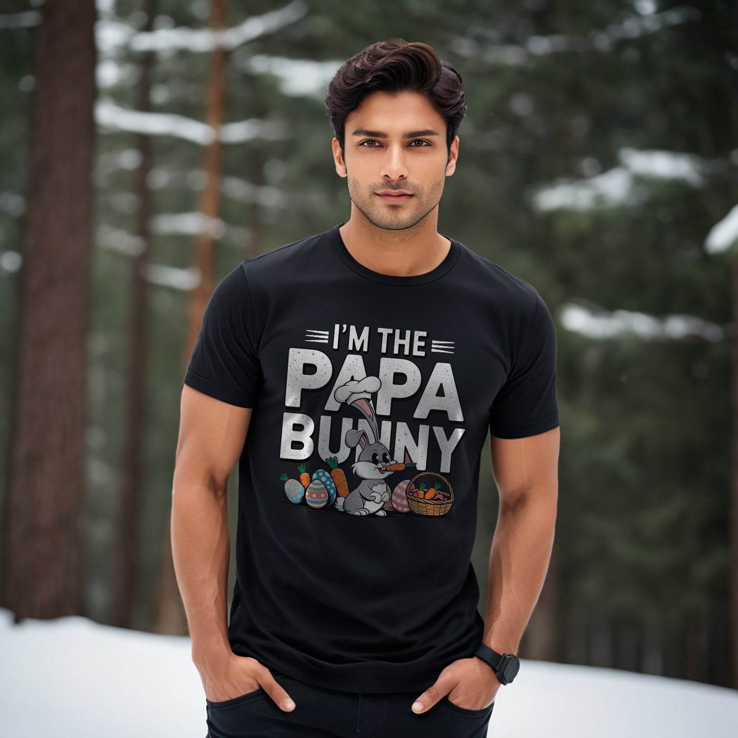 I'M THE PAPA BUNNY PRINT- Unisex Round Neck Regular Fit 100% Combed Cotton Half Sleeve T-Shirt - Mojilo Mart