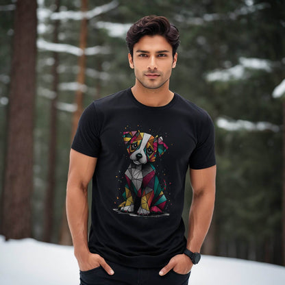 A dog with a colorful pattern on its face - Unisex Round Neck Regular Fit 100% Combed Cotton Half Sleeve T-Shirt - Mojilo Mart
