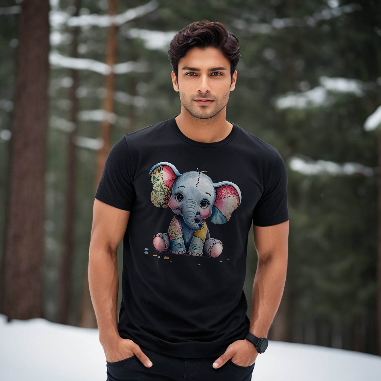 Cute baby elephant - Unisex Round Neck Regular Fit 100% Combed Cotton Half Sleeve T-Shirt - Mojilo Mart