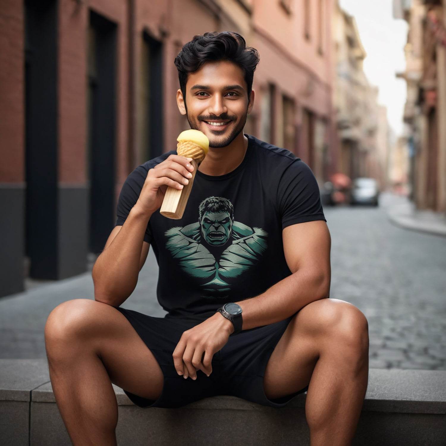 A Green monster Incredible Hulk - Unisex Round Neck Regular Fit 100% Combed Cotton Half Sleeve T-Shirt - Mojilo Mart