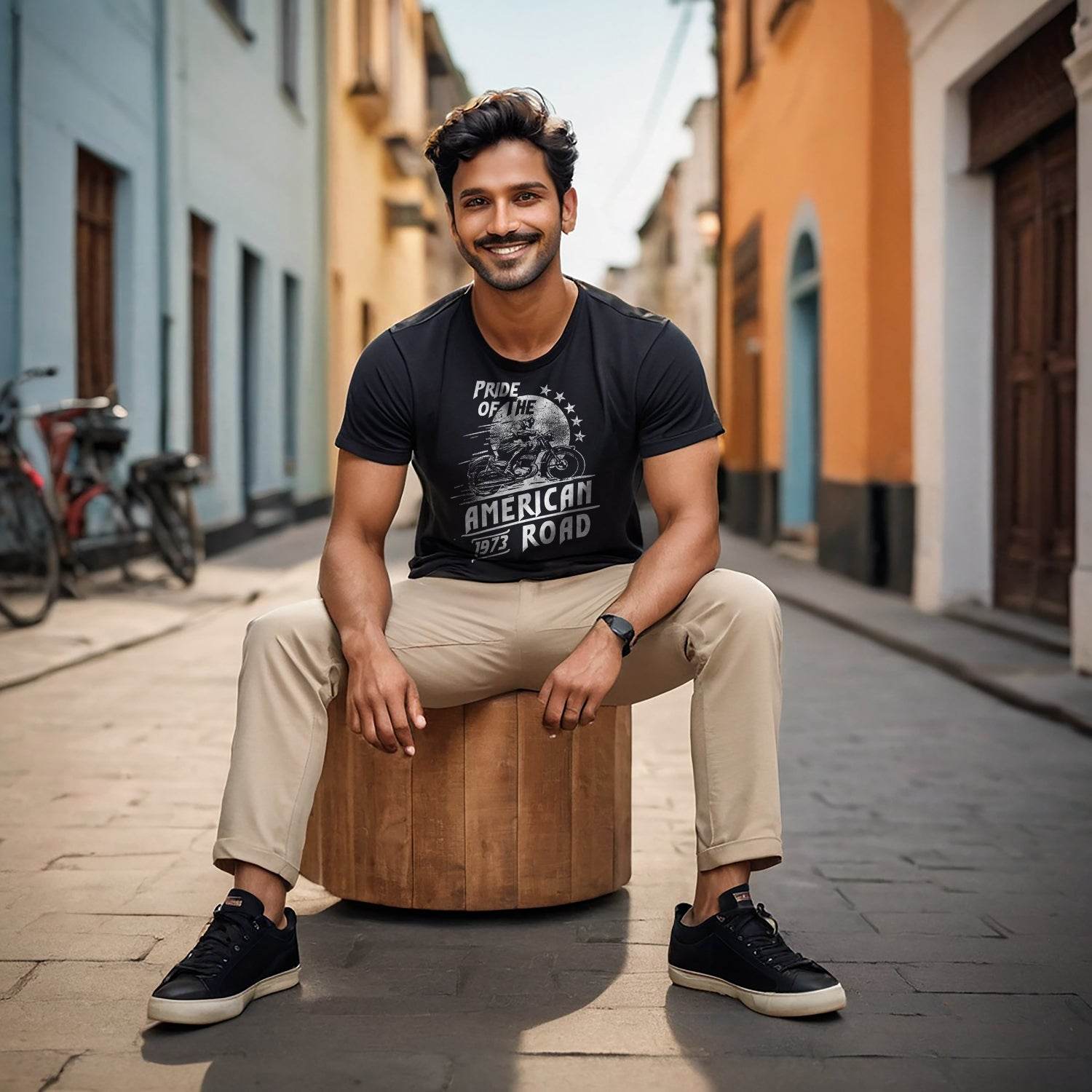 PRIDE OF THE AMERICAN 1973 ROAD - Unisex Round Neck Regular Fit 100% Combed Cotton Half Sleeve T-Shirt - Mojilo Mart