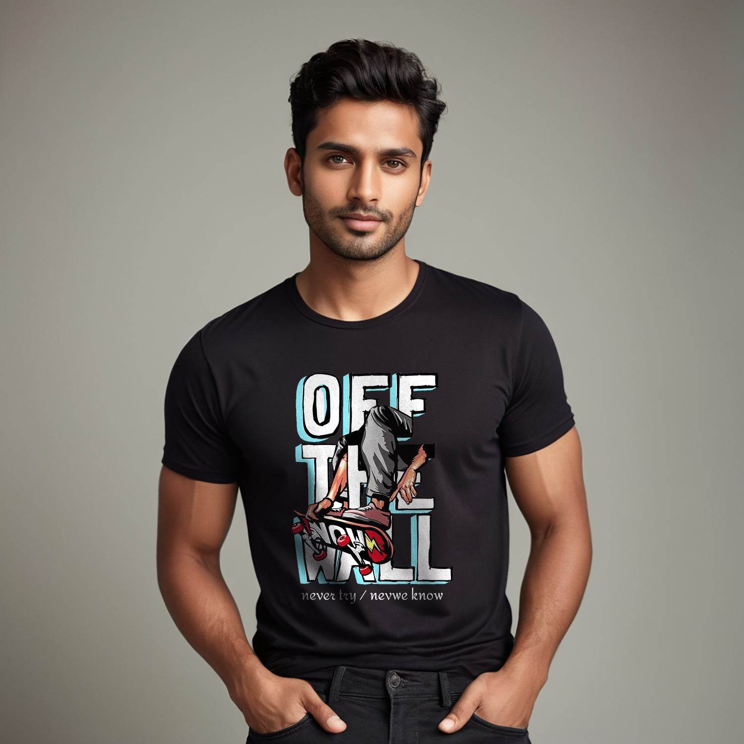 Off The Wall - Unisex Round Neck Regular Fit 100% Combed Cotton Half Sleeve T-Shirt - Mojilo Mart