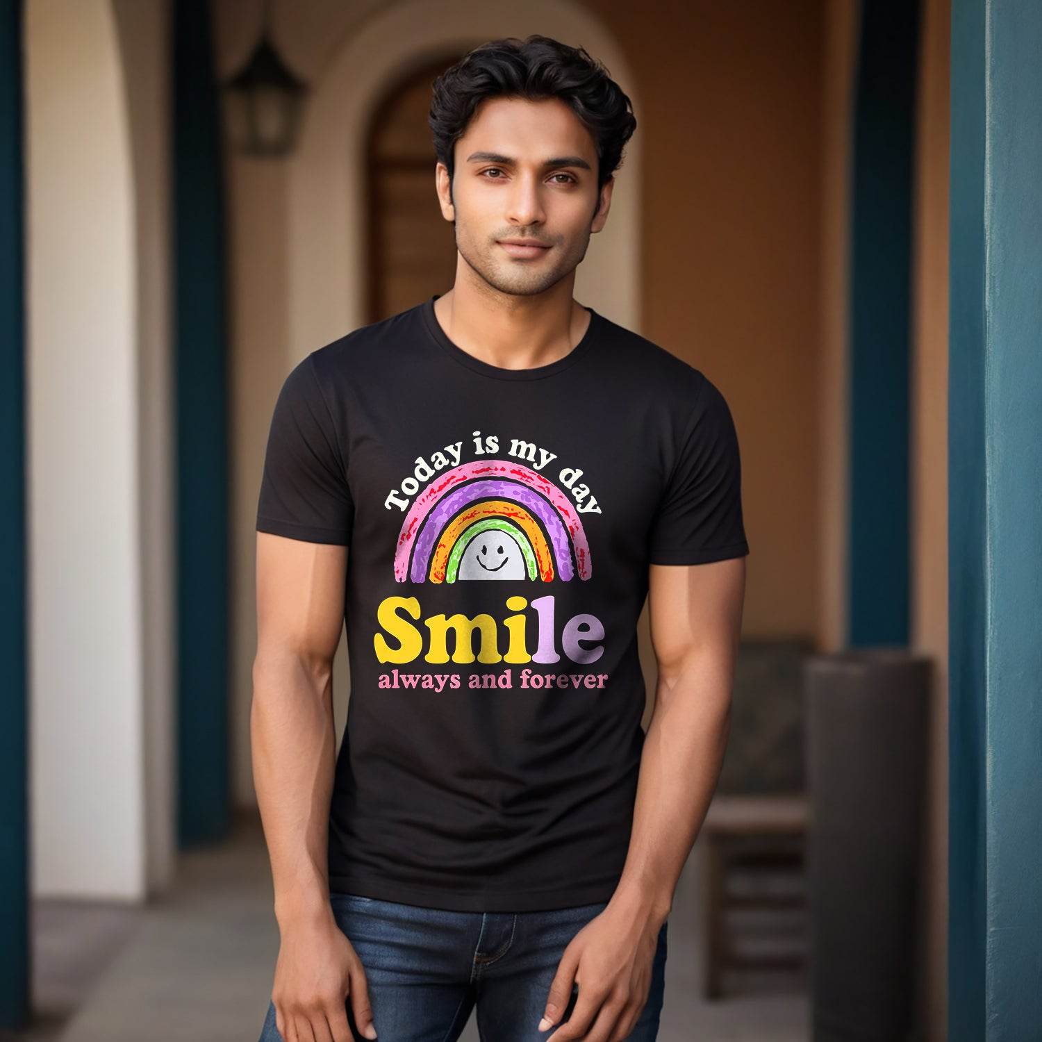 Today is My Day SMILE - Unisex Round Neck Regular Fit 100% Combed Cotton Half Sleeve T-Shirt - Mojilo Mart