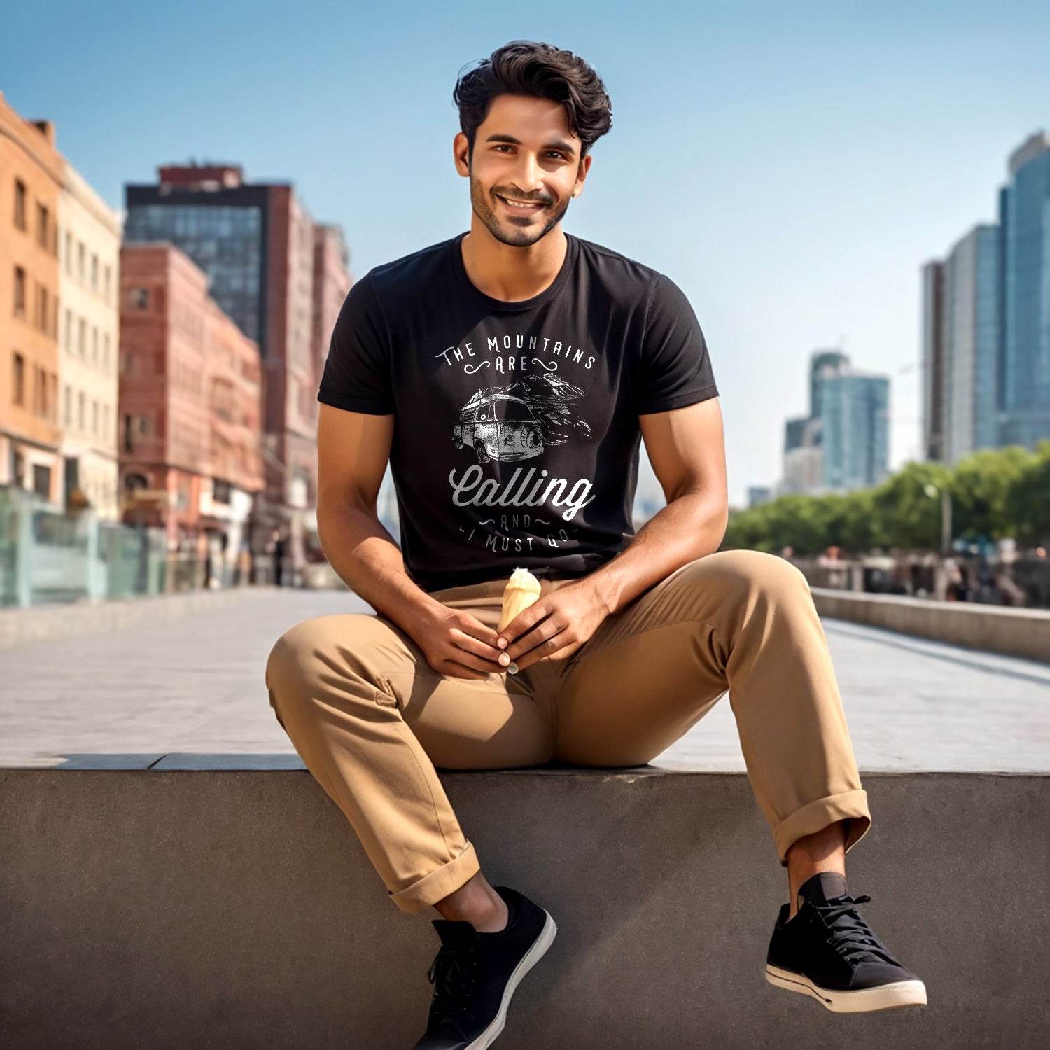 THE MOUNTAINS ARE Calling AND MUST GO - Unisex Round Neck Regular Fit 100% Combed Cotton Half Sleeve T-Shirt - Mojilo Mart
