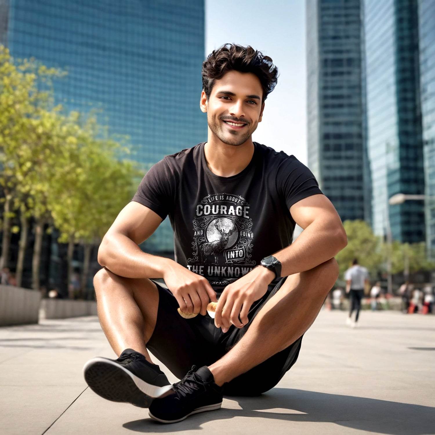 LIFE IS ABOUT COURAGE AND GOING INTO THE UNKNOWN - Unisex Round Neck Regular Fit 100% Combed Cotton Half Sleeve T-Shirt - Mojilo Mart