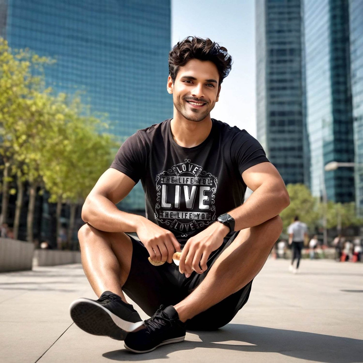 LOVE THE LIFE YOU LIVE THE LIFE YOU GLOVES - Unisex Round Neck Regular Fit 100% Combed Cotton Half Sleeve T-Shirt - Mojilo Mart