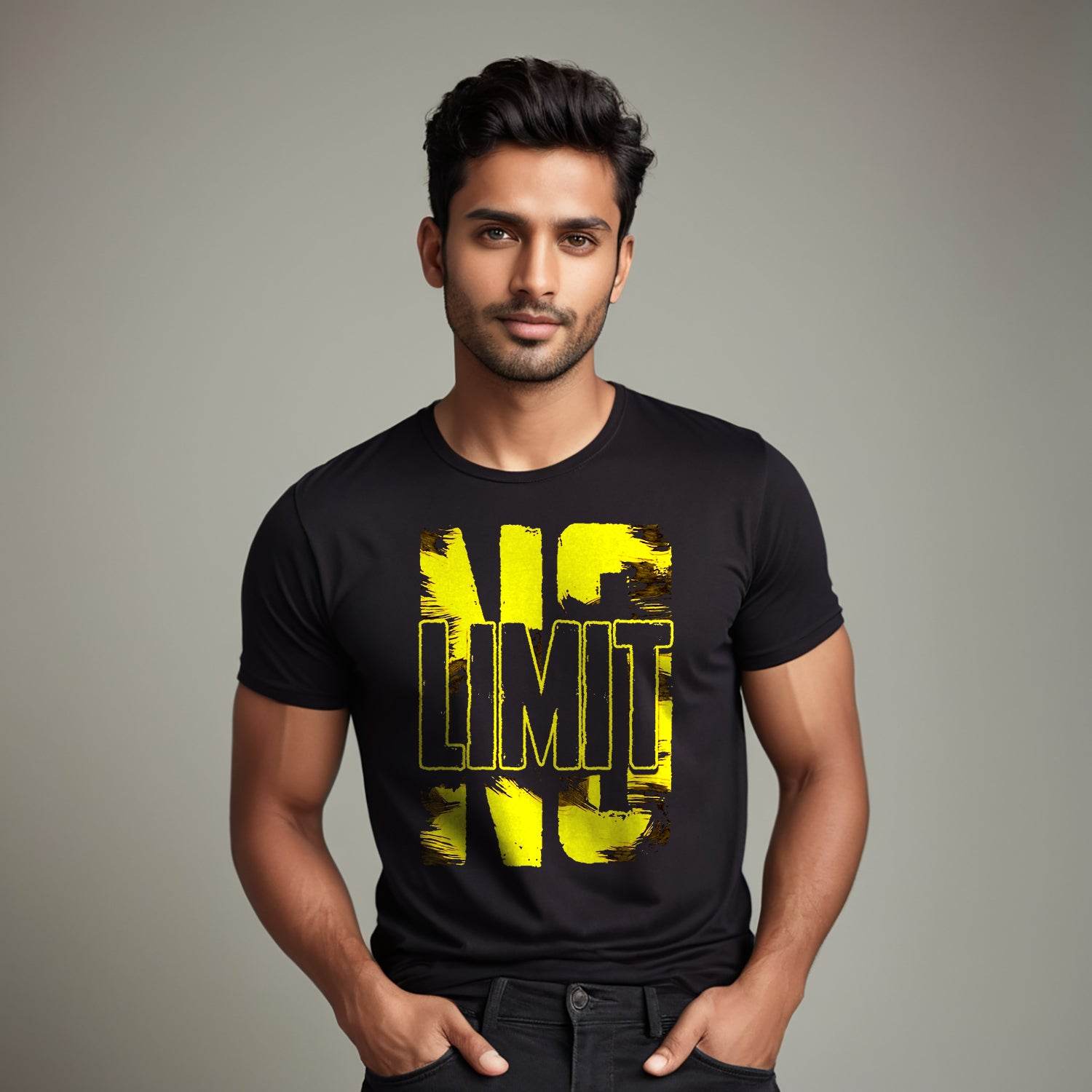 NO LIMIT Yellow - Unisex Round Neck Regular Fit 100% Combed Cotton Half Sleeve T-Shirt - Mojilo Mart