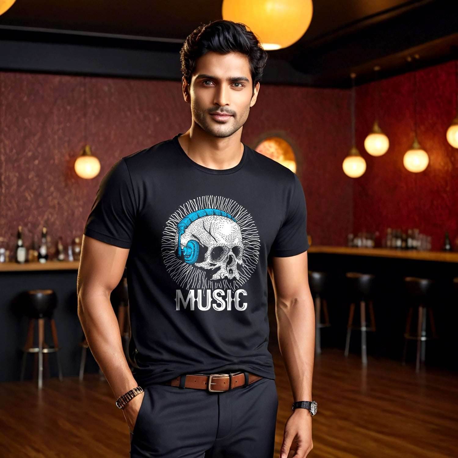MUSIC - Unisex Round Neck Regular Fit 100% Combed Cotton Half Sleeve T-Shirt - Mojilo Mart