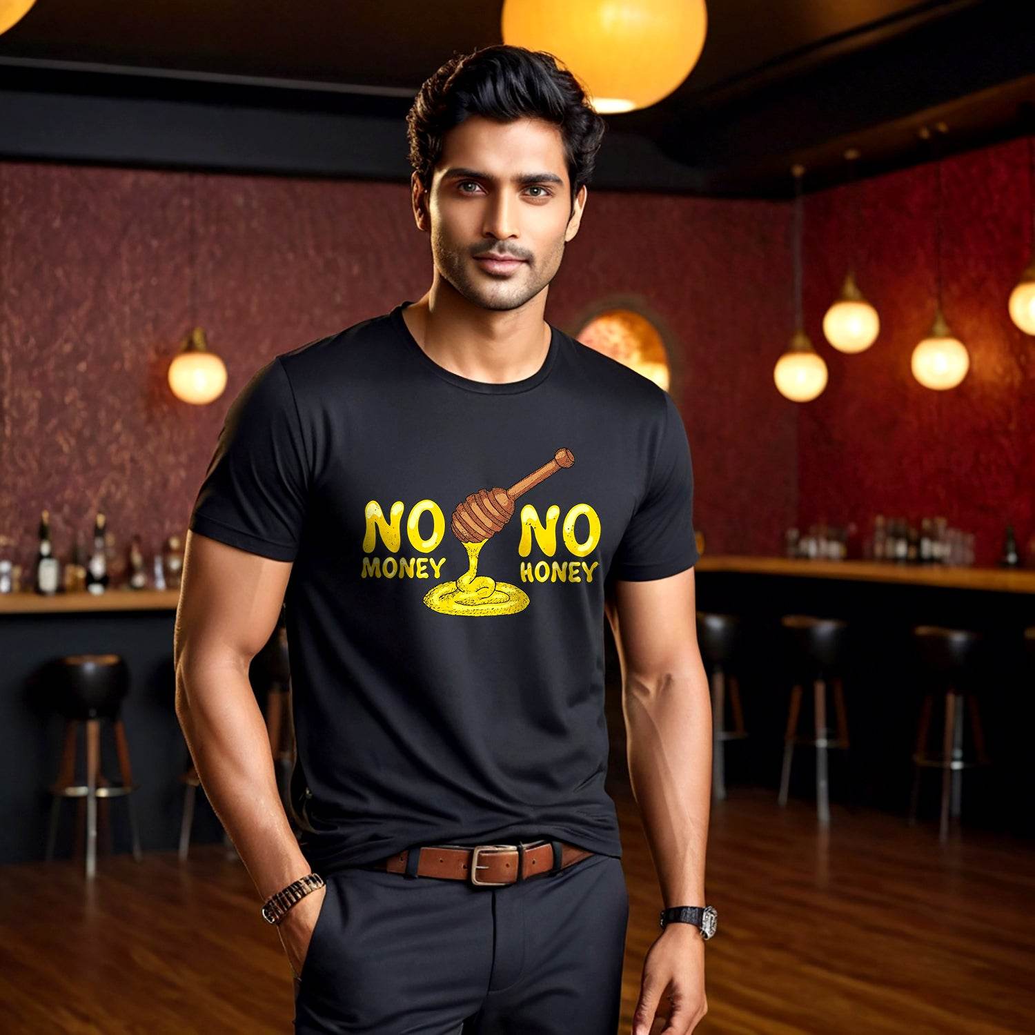 NO MONEY NO HONEY - Unisex Round Neck Regular Fit 100% Combed Cotton Half Sleeve T-Shirt - Mojilo Mart
