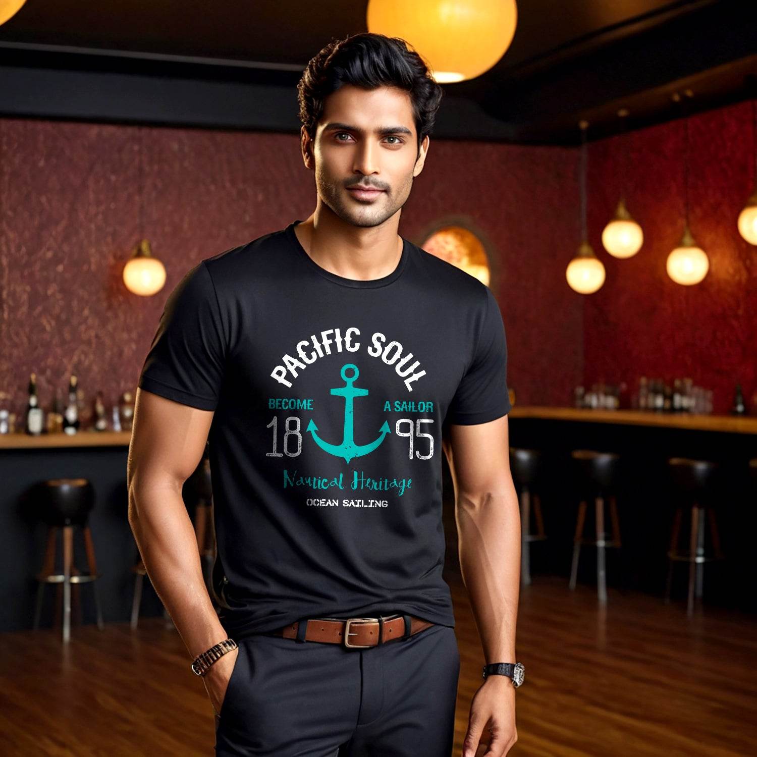 PACIFIC SOUL BECOME A SAILOR 1895 Nautical Heritage OCEAN SAILING - Unisex Round Neck Regular Fit 100% Combed Cotton Half Sleeve T-Shirt - Mojilo Mart